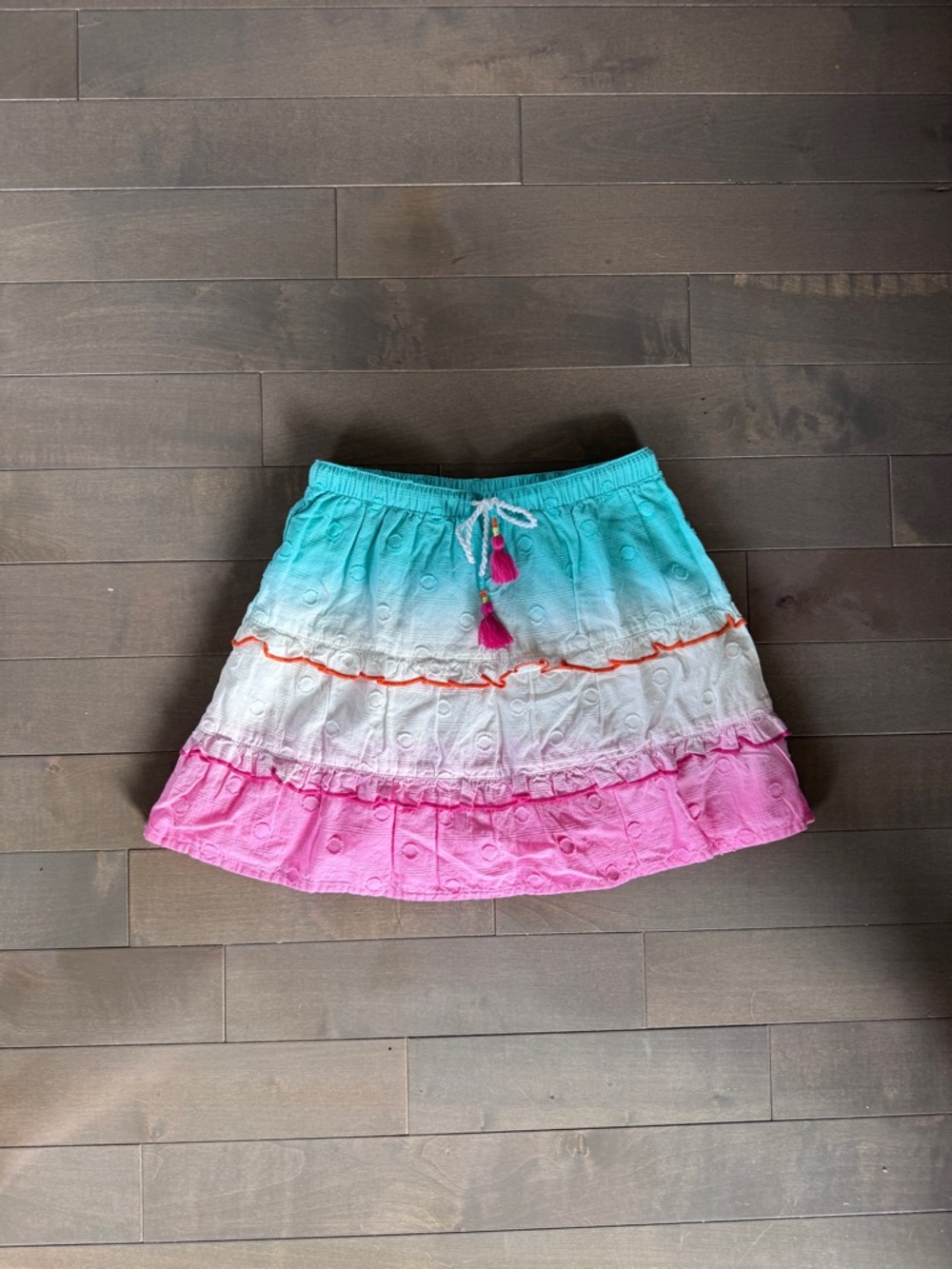 Hatley Pink-White-Blue Tiered Mini Skirt with Tassel